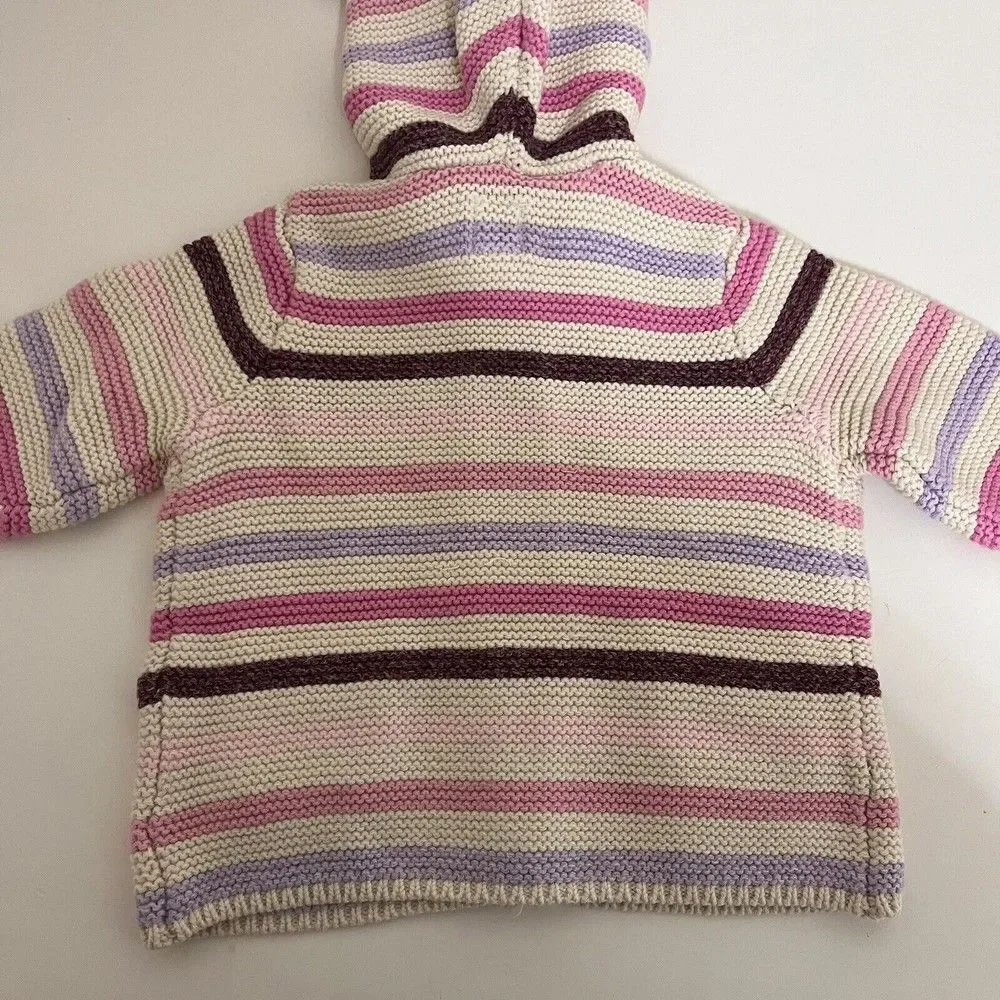 Baby Gap Garter Sweater Cardigan Pink Purple Striped Girls Size 3-6 Months NWT
